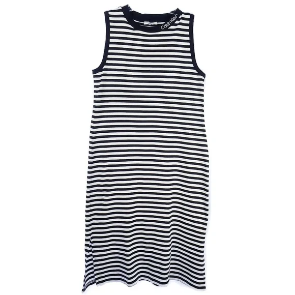 calvin klein striped midi dress Calvin Klein Gauze Striped Faux Wrap Women's Dress Blue : 14